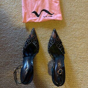 Nina all leather slingback studded snake printed with cut outs size 6